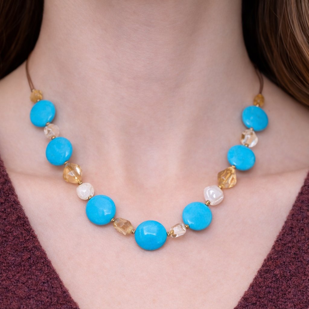 Vintage Donna Dressler 925 Sterling Silver Turquoise & Mother-Of-Pearl Necklace
